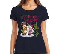 Merry Christmas Père Noël Renne Vœu de gui - Noël Cadeau de Noël T-shirt femme, Navy, S