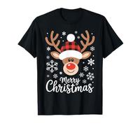 Merry Christmas Reindeer Santa Hat Family Matching Pajama T-Shirt
