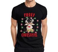 Merry Christmas Renne Guirlande lumineuse - T-shirt de Noël pour homme, Noir , XL