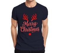 Merry Christmas Renne Rudolph Noël Festif Drôle Rétro T-shirt Homme, bleu marine, S