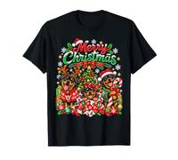 Merry Christmas Rottweiler Santa Hat Snowflakes Tree Puppies T-Shirt
