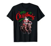 Merry Christmas Santa Bull Rider Western Cowboy Retro T-Shirt