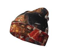 Merry Christmas Season Ce bonnet tricoté imprimé dispose d'un bonnet décontracté parfait pour le camping et la randonnée offrant chaleur et confort noir