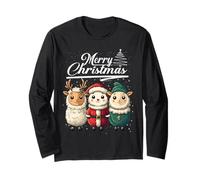 Merry Christmas Sheep Santa Hat Animal Cute Xmas Holiday Manche Longue