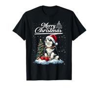 Merry Christmas Siberian Husky Santa Hat Dog Lovers Xmas T-Shirt
