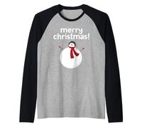 Merry Christmas Snowman Happy Round Cute Xmas Jolly Snowman Manche Raglan