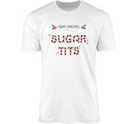 Merry Christmas Sugar Tts T-Shirt Top Tee - Candy Cane Funny Joke Fun Explicit Rude Phrase Text Holiday Season Festive Party Stocking Filler Presents Gifts Manches Courtes(Large)