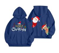 Merry Christmas Sweat à capuche pour femme Pull graphique de Noël amusant Hauts de Noël T-shirt décontracté à manches longues Sweat à capuche pour femme à manches longues, bleu, L