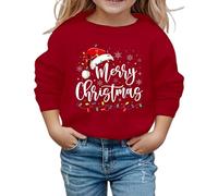Merry Christmas Sweatshirt Enfants Filles Impression 3D Drôle Pull de Noël Pull Col Rond Pull de Noël Enfants Manches Longues Vêtements de Noël Pull Adolescents Filles