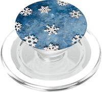 Merry Christmas - Téléphone de Noël Bleu Gris givré Flocon de Neige PopSockets PopGrip pour MagSafe