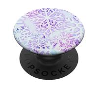 Merry Christmas Téléphone de Noël Motif Flocon de Neige Bleu Violet givré PopSockets PopGrip Adhésif