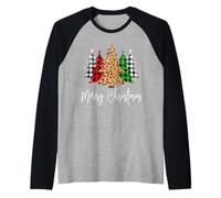 Merry Christmas Tree Christmas Buffalo Plaid Rouge Blanc Vert Manche Raglan