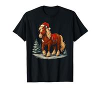 Merry Christmas Tree Lights Horse Western Santa Hat Pyjama T-Shirt