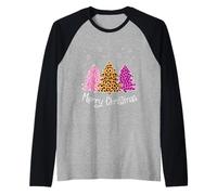 Merry Christmas Trees Leopard Buffalo Plaid Rose Femmes Filles Manche Raglan