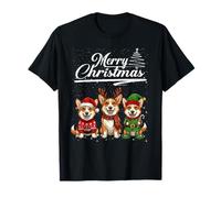 Merry Christmas Trio Corgi Reindeer Elf Santa Xmas Squad T-Shirt
