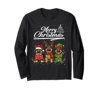 Merry Christmas Trio German Shepherd Reindeer Elf Santa Xmas Manche Longue