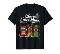 Merry Christmas Trio German Shepherd Reindeer Elf Santa Xmas T-Shirt