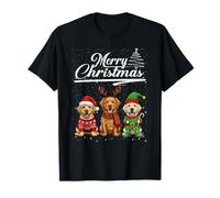 Merry Christmas Trio Golden Retriever Reindeer Elf Santa T-Shirt