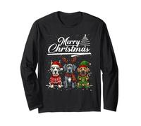 Merry Christmas Trio Great Dane Reindeer Elf Santa Xmas Manche Longue