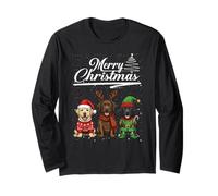 Merry Christmas Trio Labrador Retriever Reindeer Elf Santa Manche Longue