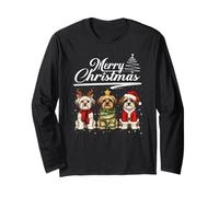 Merry Christmas Trio Morkie Reindeer Elf Santa Xmas Squad Manche Longue
