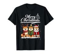 Merry Christmas Trio Shiba Inu Reindeer Elf Santa Xmas Squad T-Shirt