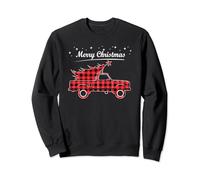 Merry Christmas Wagon Plaid Rouge Cadeau Noël Femme Homme Sweatshirt