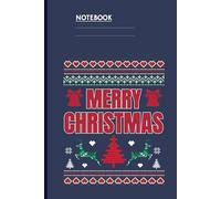 Merry Christmas With Red Bells, Green Reindeers, Festive Tree... On Dark Blue Cover: Notebook