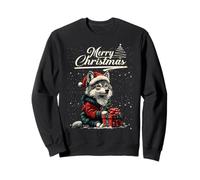 Merry Christmas Wolf Santa Hat Animal Cute Xmas Holiday Sweatshirt