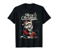 Merry Christmas Wolf Santa Hat Animal Cute Xmas Holiday T-Shirt