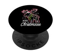 Merry Christmoose Christmas Moose Tree Lights Pajamas PopSockets PopGrip Adhésif