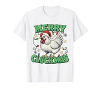Merry Cluckmas Chicken Christmas Funny T-Shirt Graphique avec Valeur, Homme, Blanc, L
