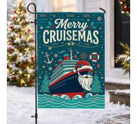 Merry Cruisemas Drapeau de jardin avec citation de bateau de croisière 30,5 | Motifs nautiques, drapeau de cour, motif barbe du Père Noël, décoration d'hiver côtière, impression double face