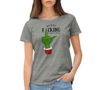 Merry f*cking Christmas Grinchmas Hate T-Shirt Femme Gris Size S