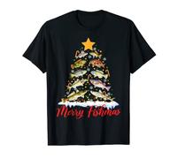 Merry Fishmas Funny Christmas Tree Lights Fish Fishing Rod T-Shirt
