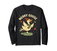 Merry Goose Funny Christmas Day Holiday Skating Design Manche Longue