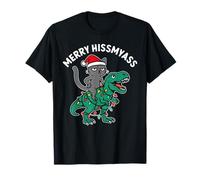 Merry Hissmyass, Hiss Cat Pun, Christmas Cat Riding Dinosaure T-Shirt