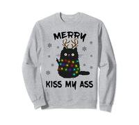Merry Kiss My Ass Christmas Pull de Noël Motif chat Sweatshirt