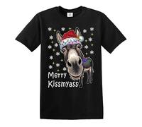 Merry KissMyAss T-shirt de Noël amusant pour homme Motif Dunky, Imprimé blanc en T noir, L