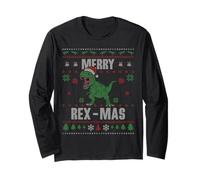 Merry Rex Mas Dinosaure Happy Christmas T-Rex Ugly Christmas Manche Longue