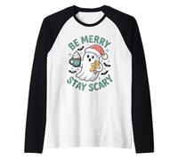 Merry Scary Cute Ghost, Chocolat Chaud, fêtes de Noël Amusantes Manche Raglan