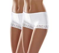 Merry Style Boxer Femme Coton Dentelle Culotte Shorty Femme Coton Grande Taille Shorty Boxer Coupe couvrante Confortable Respirante MSGAB55 (Blanc (2Pack), 42-L)