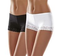 Merry Style Boxer Femme Coton Dentelle Culotte Shorty Femme Coton Grande Taille Shorty Boxer Coupe couvrante Confortable Respirante MSGAB55 (Noir/Blanc (2Pack), 44-XL)