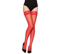 Merry Style Collant Bas Fin Transparent Autofixant pour Porte-jarretelles Lingerie Sexy Sous-vêtements Femme MS 200 15 DEN (Rot, XL-XXL)