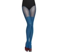 Merry Style Collant fantaisie femme 40 deniers Lycra à rayures illusion cuissardes Collant à Motif Lingerie Sexy Sous-vêtements Femme MS 387 (Turquoise Sombre, L)