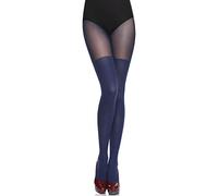 Merry Style Collant fantaisie femme 40 deniers Lycra à rayures illusion cuissardes Collant à Motif Lingerie Sexy Sous-vêtements Femme MS 387 (Bleu Marine, L)