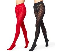 Merry Style Collant Fantaisie Opaque à Motif Lingerie Sexy Sous-vêtements Femme MS 328 60 DEN (Noir/Rouge,S)