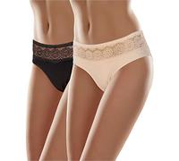 Merry Style Culotte Femme Coton Dentelle Slip Femme Coton Culotte Ventre Plat Confortable Respirante Lingerie MSGAB21 (Noir/Beige (2Pack), 42-L)