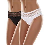 Merry Style Culotte Femme Coton Dentelle Slip Femme Coton Culotte Ventre Plat Confortable Respirante Lingerie MSGAB21 (Noir/Blanc (2Pack), 44-XL)