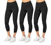 Merry Style Legging Coton Femme Confortable Souple Extensible 3/4 Legging Femme Court Tous Les Jours ou détente à la Maison Vêtements pour Femmes MS10-199 (Noir/Noir/Noir, XS)